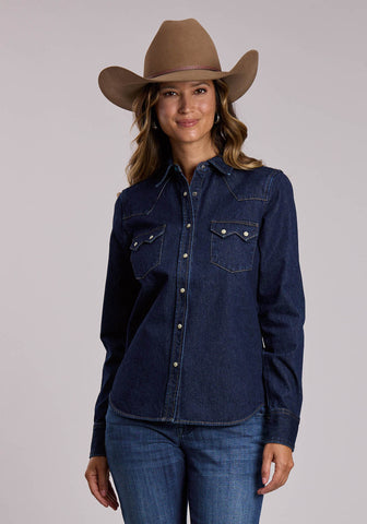Stetson Womens Loose Fitting Raw Denim Blue 100% Cotton L/S Shirt