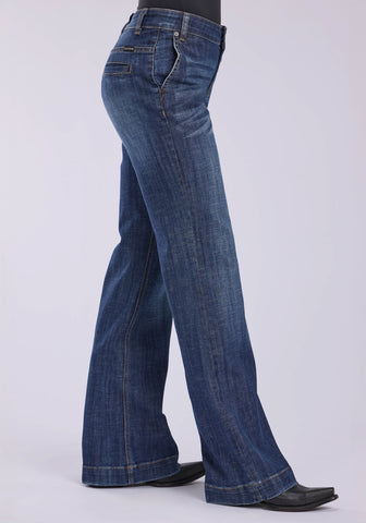 Stetson Womens 214 Trouser Fit Slash Pkts Blue Cotton Blend Jeans