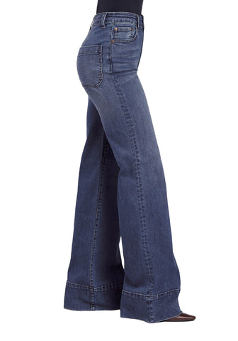 Stetson Womens 751 6in Patch Pockets Blue Cotton Blend Jeans