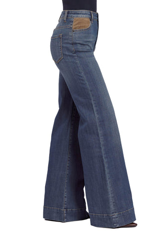 Stetson Womens 751 Wide Leg Plain Back Blue Cotton Blend Jeans