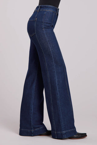 Stetson Womens 751 Wide Leg Plain Back Keystone Blue Cotton Blend Jeans