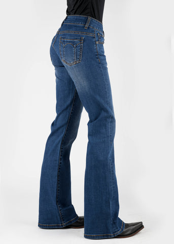 Stetson Womens 816 Fit Classic Bootcut Dark Blue Wash Cotton Blend Jeans
