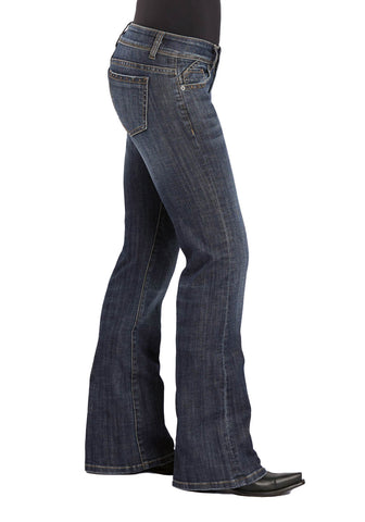 Stetson Womens Round Gold Rivets Blue Cotton Blend Jeans