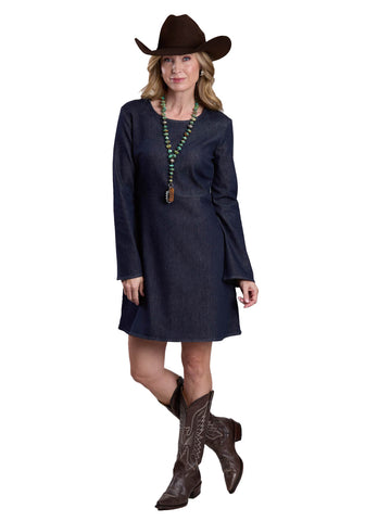 Stetson Womens Stretch Denim Dark Rinse Cotton Blend L/S Dress