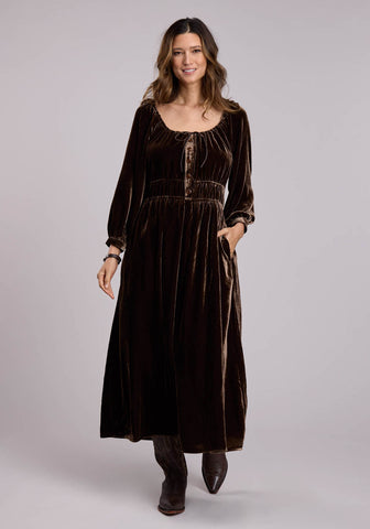 Stetson Womens Velvet Peasant Chocolate Rayon L/S Dress