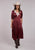 Stetson Womens Lace Applique Satin Wine Polyester Blend S/S Dress