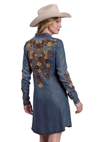 Stetson Womens Brown Floral Snap Front Shirt Blue Lyocell L/S Dress