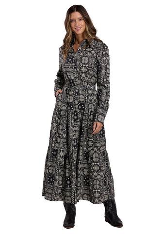 Stetson Womens Bandana Patchwork Black Lyocell L/S Dress