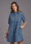 Stetson Womens Antique Nickle Blue 100% Cotton S/S Dress