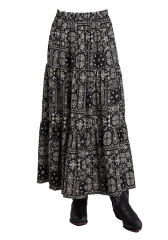 Stetson Womens Bandana Patchwork Black Lyocell Skirt