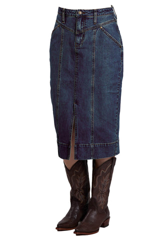 Stetson Womens Stone Wash Denim Maxi Blue Cotton Blend Skirt
