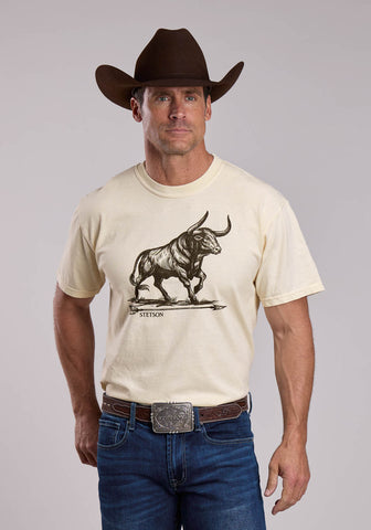 Stetson Unisex Charging Bull White 100% Cotton S/S T-Shirt