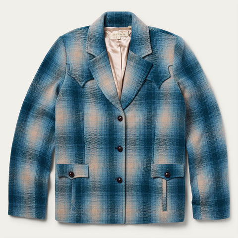 Stetson Womens Western Plaid Blazer Navy 100% Wool Wool Jacket