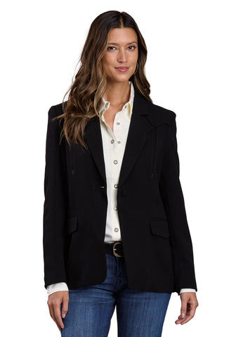 Stetson Womens Crepe Notch Collar Black Polyester Blend Blazer