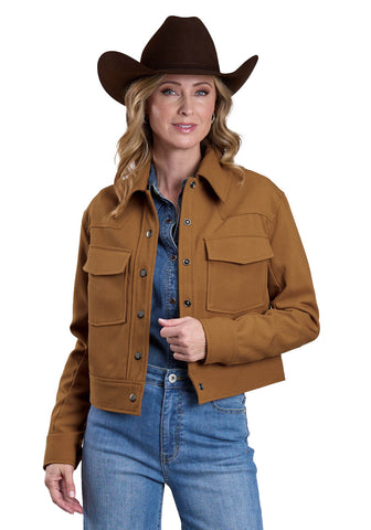 Stetson Womens Snap Button Flap Pocket Brown Poly/Spandex Jacket
