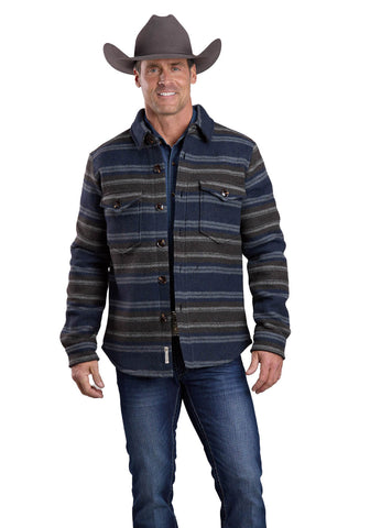 Stetson Mens Stripe Shirt Blue/Gray Wool Blend Wool Jacket