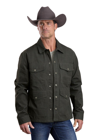 Stetson Mens Waxed Shirt Forest Green 100% Cotton Canvas Jacket