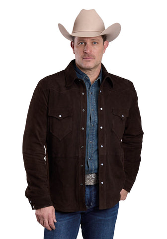 Stetson Mens Snap Front Shirt Chocolate Suede Leather Jacket