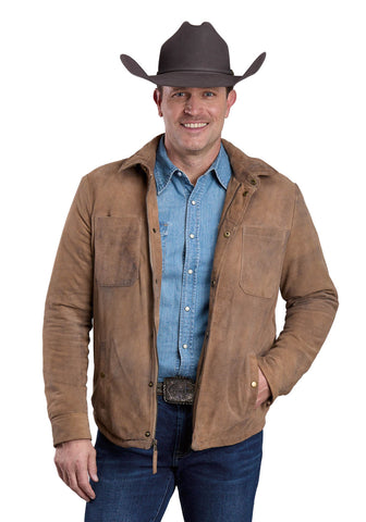 Stetson Mens Open Patch Pockets Brown Suede Leather Jacket