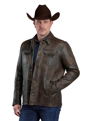 Stetson Mens Button Front Dark Brown Leather Jacket