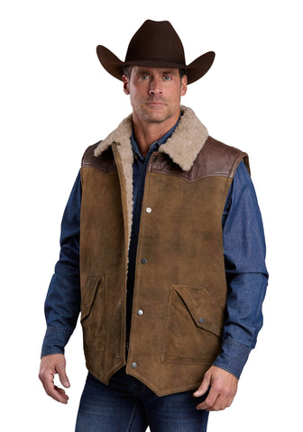 Stetson Mens Contrast Yoke Chocolate/Tan Suede Leather Vest