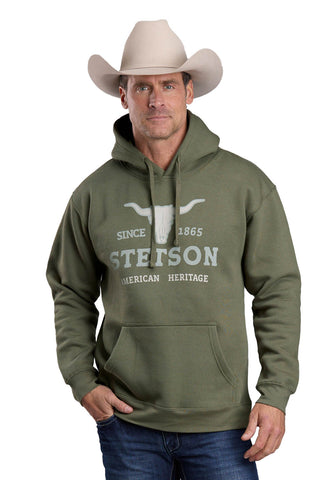 Stetson Mens Longhorn American Heritage Olive Cotton Blend Hoodie