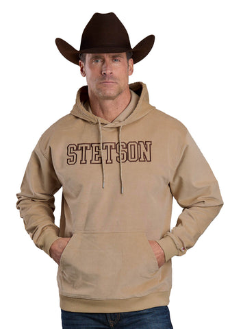 Stetson Mens Block Letter Embroidery Khaki Cotton Blend Hoodie