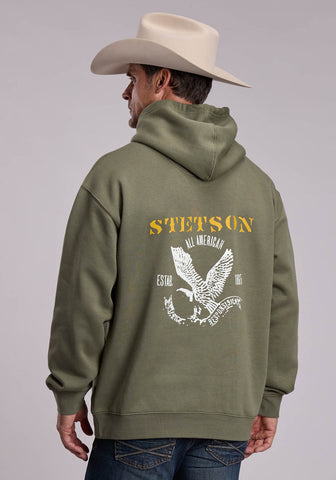 Stetson Mens Full Back American Eagle Olive Cotton Blend Hoodie