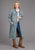 Stetson Womens Long Denim Button Front Blue Cotton Blend Cotton Jacket