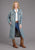 Stetson Womens Long Denim Button Front Blue Cotton Blend Cotton Jacket