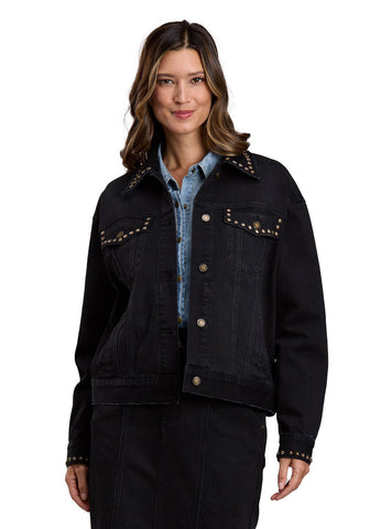 Stetson Womens Oversized Studded Black Cotton Blend Cotton Jacket