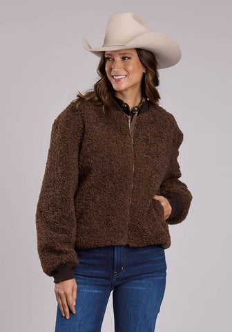 Stetson Womens Fuzzy Teddy Bear Brown 100% Polyester Fleece Jacket