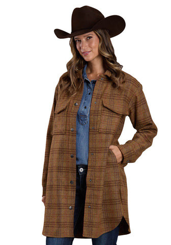 Stetson Womens Plaid Blanket Shirt Brown Wool Blend Wool Jacket