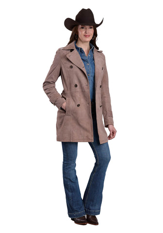 Stetson Womens Notch Collar Trench Chocolate Suede Leather Jacket