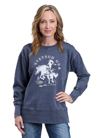 Stetson Womens USA Horse Rider Heather Navy Cotton Blend Sweatshirt