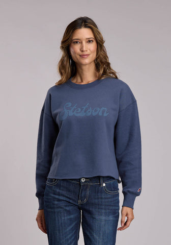 Stetson Womens Faux Embossed Print Navy Cotton Blend Sweatshirt