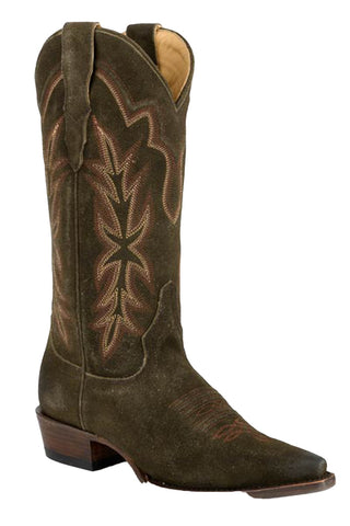 Stetson Womens Casey Olive Suede 13in Cowboy Boots