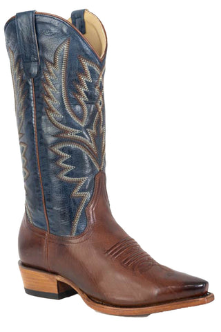 Stetson Womens Annie Brown/Blue Leather Cowboy Boots