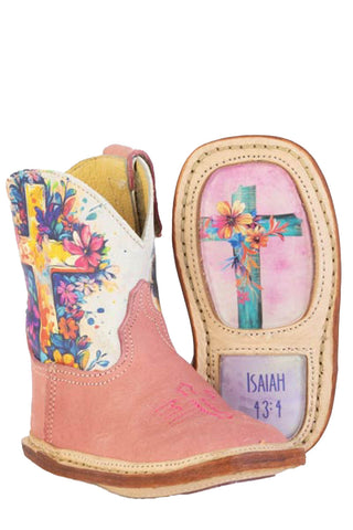 Tin Haul Infant Girls Love Jesus Isaiah 43:4 Pink Leather Cowboy Boots