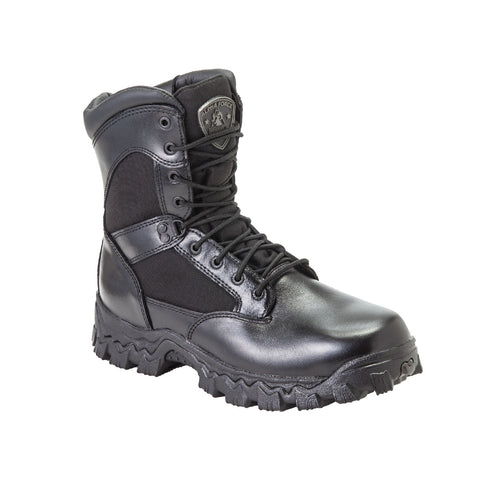 Rocky Mens Black Leather 8in AlphaForce Zipper Waterproof Duty Boots