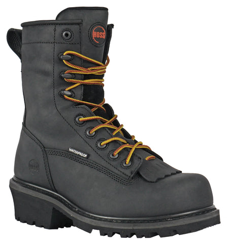 Hoss Boots Mens Cross Cut Logger Black Leather Work Boots