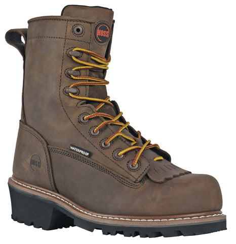 Hoss Boots Mens Cross Cut Logger Brown Leather Work Boots