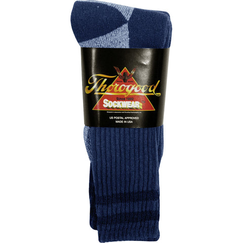 Thorogood Unisex Postal Navy Cotton Blend Stripes 3 Pack Crew Socks