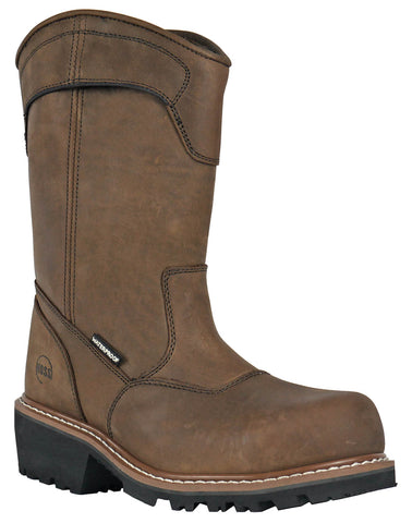 Hoss Boots Mens Buford Logger Pull On CT PR Brown Leather Work Boots