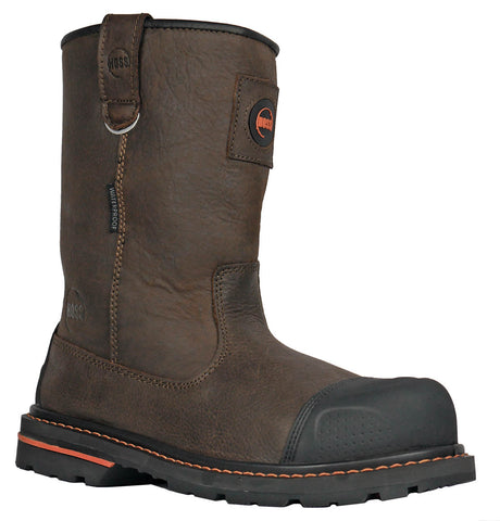 Hoss Boots Mens Cartwright II Wellington CT WP PR Brown Leather Work Boots