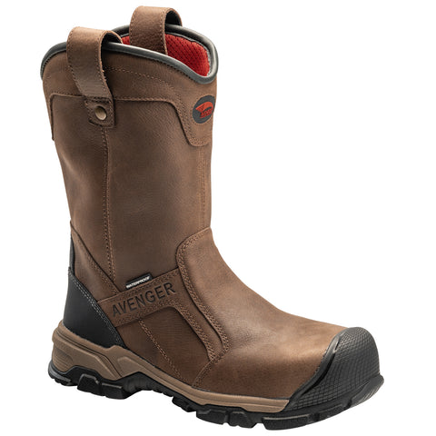 Avenger Mens Ripsaw Wellington Brown Leather Work Boots