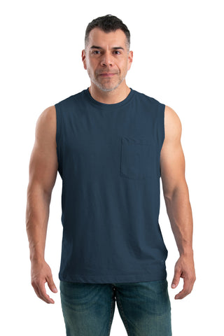 Berne Mens Navy Cotton Blend Performance Pocket Tee S/L