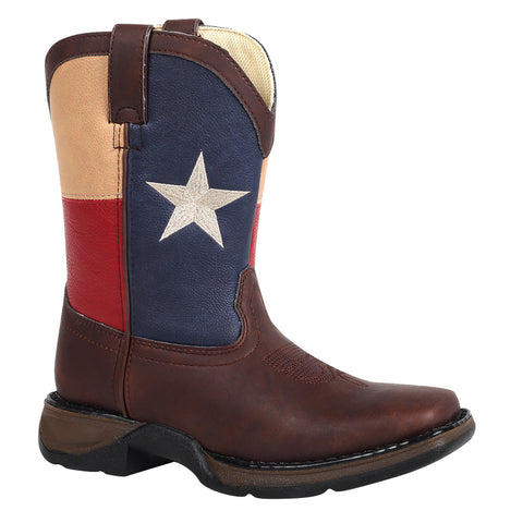 Lil' Durango Kids Boys Brown Faux Leather Texas Flag Pull-On Cowboy Boots