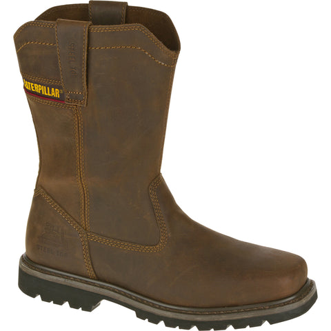 CAT Mens Wellston St Dark Brown Leather Work Boots