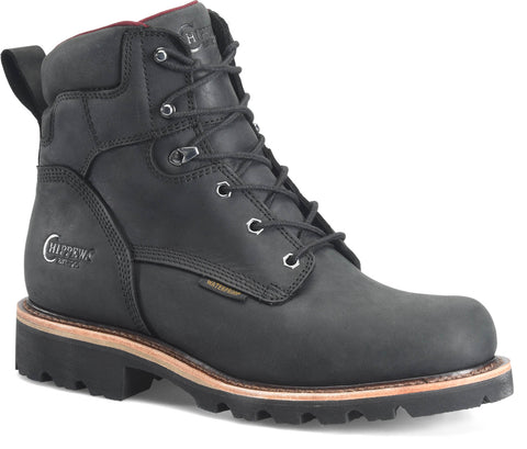 Chippewa Mens Super DNA 6in WP Lace-Up Charcoal Black Leather Work Boots